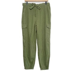 Aerie Olive Green Linen Blend Cargo Jogger Pants Size Large NWT Tie Waist Comfy
